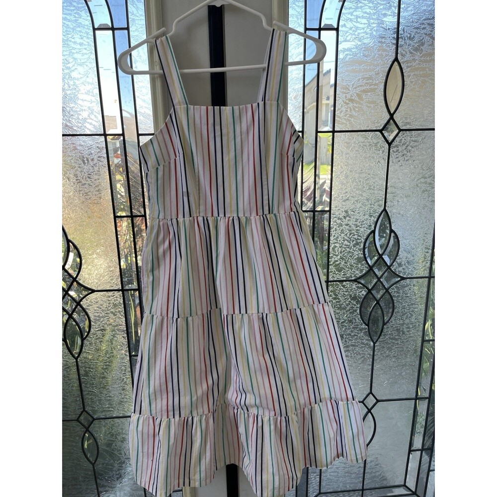 J.CREW Women's Dress Size 2 White Rainbow Stripes Sleeveless Tiered Sundress